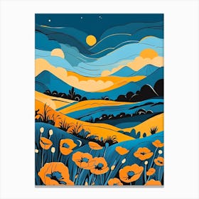 Cartoon Poppy Field Landscape Illustration (12) Canvas Print