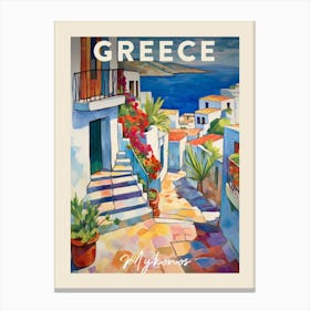 Mykonos Greece 4 Fauvist Painting Travel Poster Canvas Print