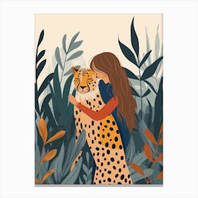 Girl Hugging Cheetah Canvas Print