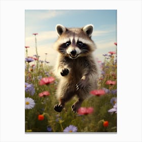 Cute Funny Tres Marias Raccoon Running On A Field 1 Canvas Print