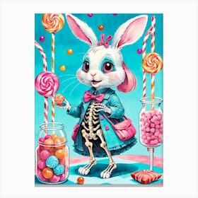 Cute Skeleton Rabbit With Candies Painting (15) Canvas Print