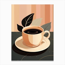 Coffee Cup With Leaves Canvas Print