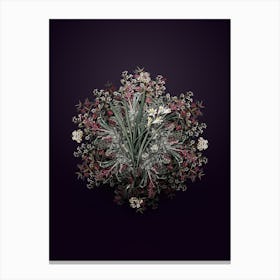 Vintage Gladiolus Xanthospilus Flower Wreath on Royal Purple n.2857 Canvas Print