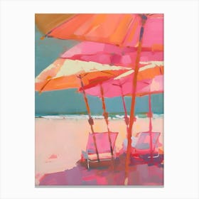 Pink Umbrellas On The Beach 5 Canvas Print