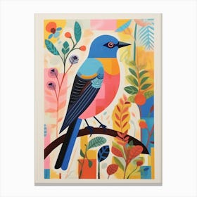 Colourful Scandi Bird Eastern Bluebird 4 Canvas Print