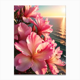 Pink Azalea Flowers At Sunrise Canvas Print