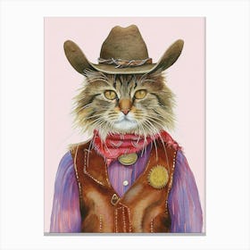 Brown Cat Cowboy Quirky Western Print Pet Decor 2 Canvas Print