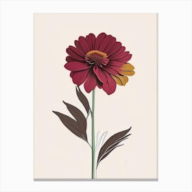 Zinnia Floral Minimal Line Drawing 2 Flower Canvas Print