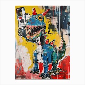 Abstract Colourful Dinosaur Taking A Photo On An Anologue Camera 2 Canvas Print