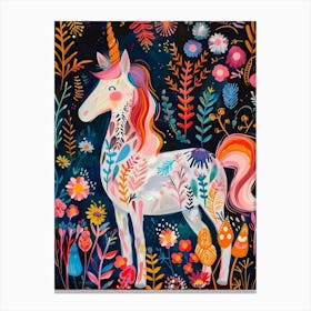 Floral Folky Unicorn In The Meadow 1 Canvas Print