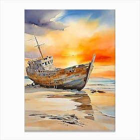 Ship On The Beach Canvas Print