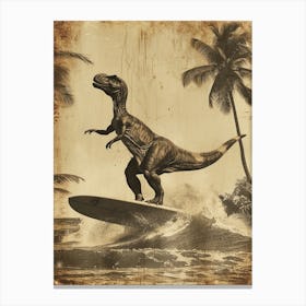 Vintage Maiasaura Dinosaur On A Surf Board   3 Canvas Print