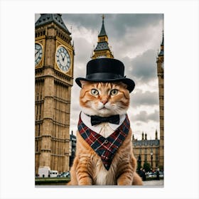 From Claws to Cameras: A Cat’s Travel Diary Cat In Top Hat London Big Ben Canvas Print