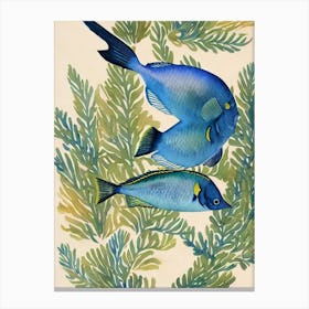 Blue Tang Vintage Graphic Watercolour Canvas Print