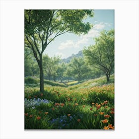 A Peak Into A Vibrant And Lush Park The Vivid Greens Of Spring Foliage Captured In A Soft Blur Add (2) 2 Canvas Print