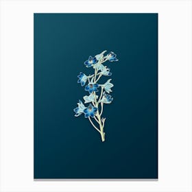 Vintage Shewy Delphinium Flower Botanical Art on Teal Blue n.0447 Canvas Print