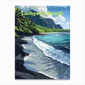 Lafayette Beach Tahiti Black Sand Travel Illustration Canvas Print