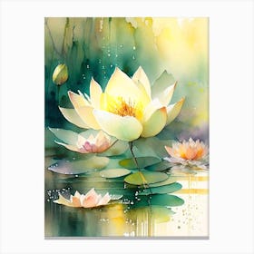 Lotus Flowers In Park Storybook Watercolour 5 Canvas Print