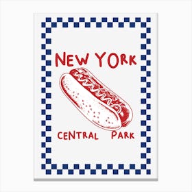 New York Hot Dog | Red, White and Blue, Kitchen Wall Art Canvas Print