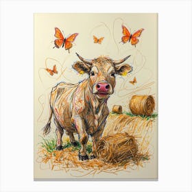 Cow With Butterflies Canvas Print