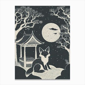 A Mystical Scene Of Fox Spirits In A Moonlit Shrine Ukiyo-E Canvas Print