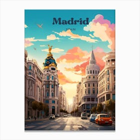 Madrid Spain Sunset Travel Illustration Canvas Print