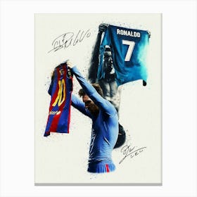 Messi And Ronaldo Painting Signature Canvas Print