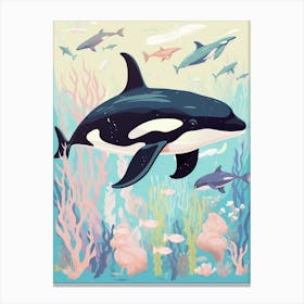 Pastel Orca Whale And Coral Canvas Print
