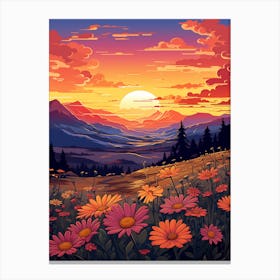 Daisy Wildflower With Sunset (3) Canvas Print
