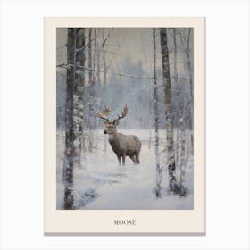 Vintage Winter Animal Painting Poster Moose 1 Canvas Print