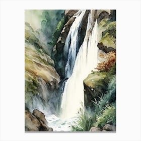 Sutherland Falls, New Zealand Water Colour  (2) Canvas Print