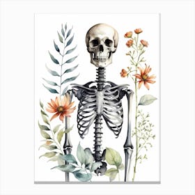 Floral Skeleton Watercolor Painting (25) Canvas Print