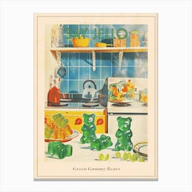 Green Gummy Bears In The Retro Kitchen Poster Canvas Print