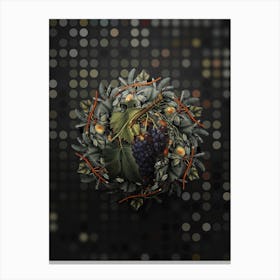 Vintage Black Grape Fruit Wreath on Dot Bokeh Pattern n.0254 Canvas Print