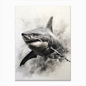 Shark, Japanese Brush Painting, Ukiyo E, Minimal 3 Canvas Print