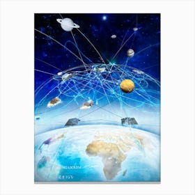 Abstract Digital Painting Featuring An Interconnected Web Of Telecom Cables And Satellites Symbolizi (5) Canvas Print