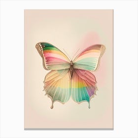Butterfly On Rainbow Vintage Pastel 1 Canvas Print