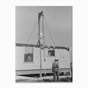 Southeast Missouri Farms Project, House Erection, Gin Pole Is Raised And Braced For The Erection Of Gable End B Canvas Print