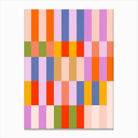 Colourful and Retro Mid Century Stripes - Blue, Pink, Green, Red, Yellow Canvas Print