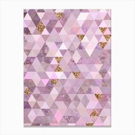 Abstract Triangle Geometric Pattern in Pink and Glitter Gold n.0008 Canvas Print