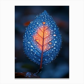 Blue Leaf With Water Droplets 13 Canvas Print