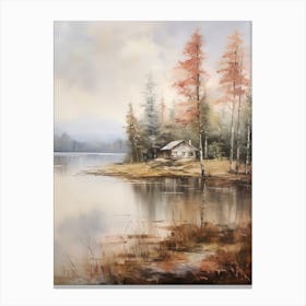 Lake In The Woods In Autumn, Painting 75 Canvas Print