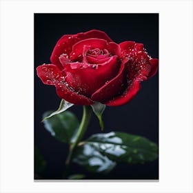 Red Rose With Water Droplets 1 Canvas Print