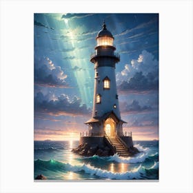 A Lighthouse In The Middle Of The Ocean 23 Canvas Print