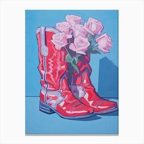 A Painting Of Cowboy Boots With Purple Lilac Flowers, Fauvist Style, Still Life 8 Canvas Print