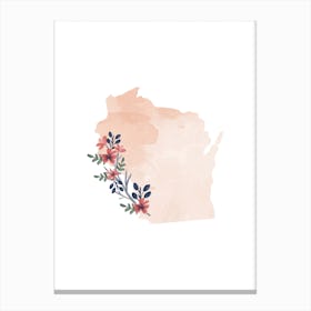Wisconsin Watercolor Floral State Canvas Print