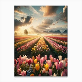 Tulip Field At Sunrise Canvas Print