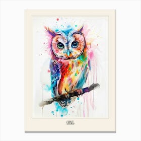 Owl Colourful Watercolour 3 Poster Canvas Print