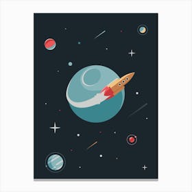 Rocket Flying Around Planet Canvas Print