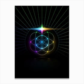 Neon Geometric Glyph in Candy Blue and Pink with Rainbow Sparkle on Black n.0302 Canvas Print